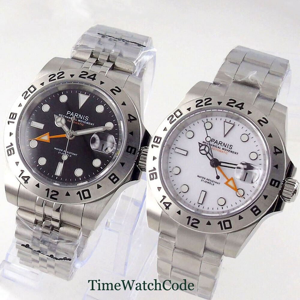 Gmt Dual Timezone Watch - Parnis jam tangan pria otomatis kaca