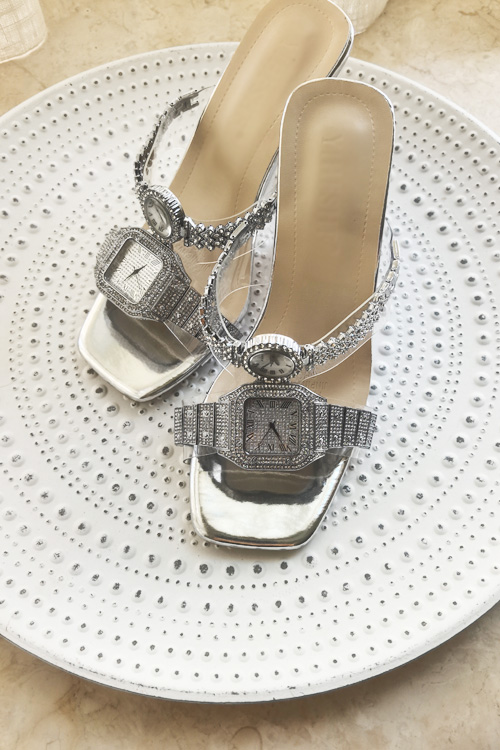 Luxury Watch Women - Sepatu hak tinggi kristal desain asli,