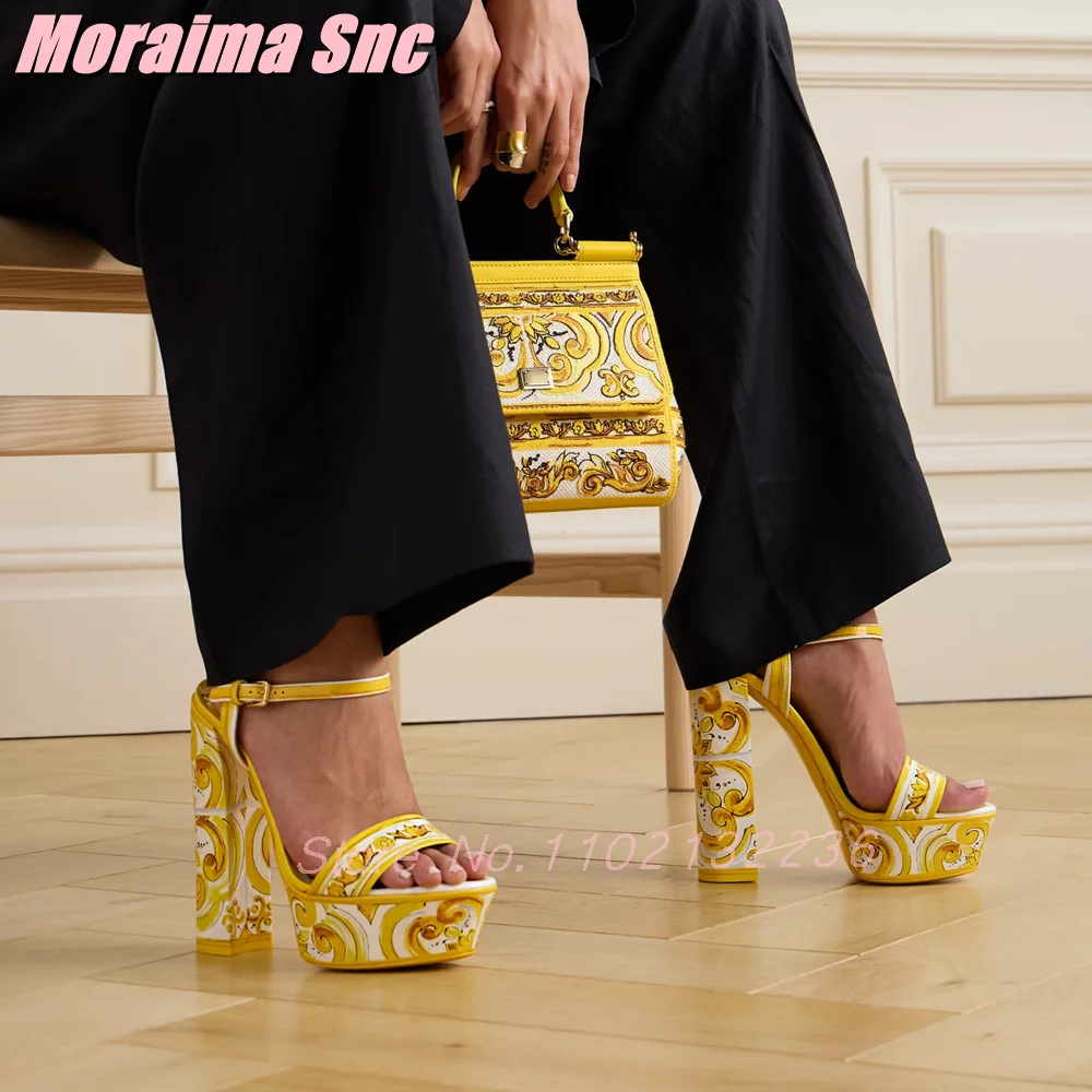 Luxury Watch Girl - Sandal Platform Cetak Mewah Blok Tali