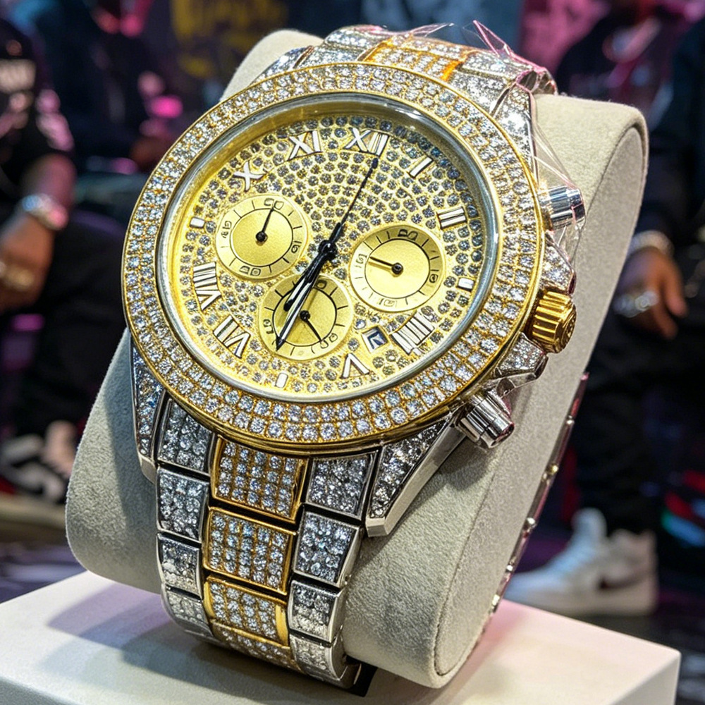 Jam Tangan Quartz Hip Hop Iced - Luxury Watch Brands Logo ulasan dan harga