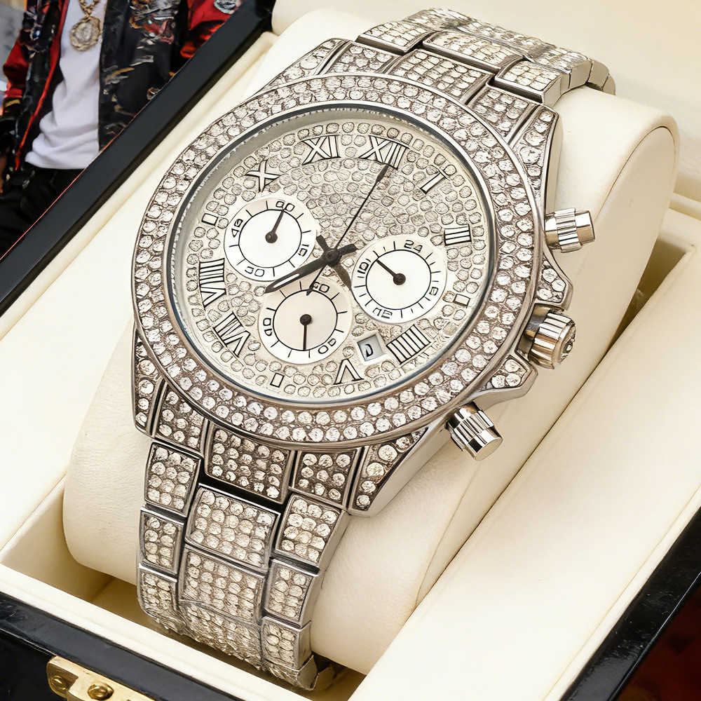 Jam Tangan Quartz Hip Hop Iced - Luxury Watch Brands Logo ulasan dan harga