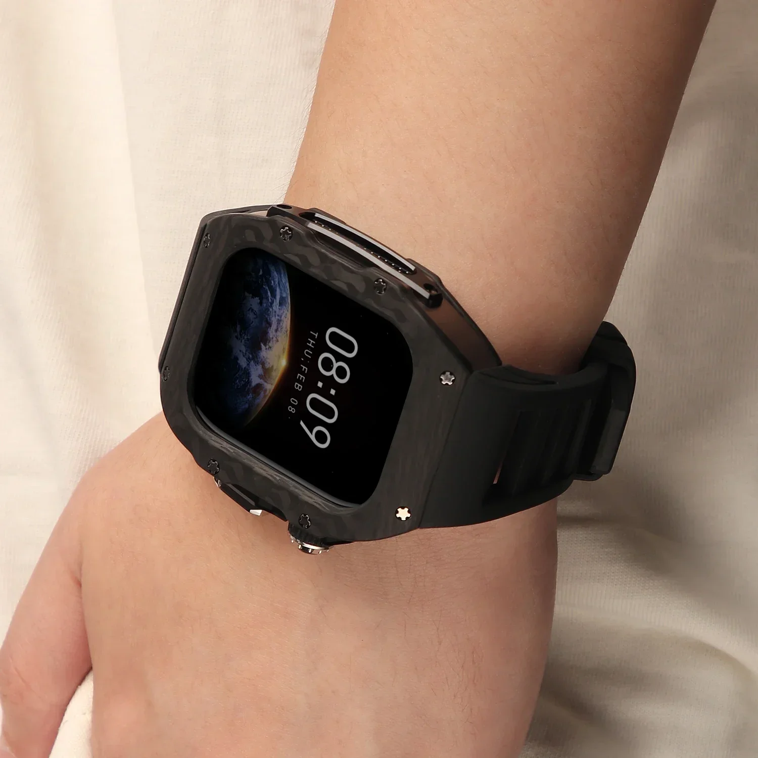Casing Serat Karbon untuk Appl - Luxury Watch Rubber Strap ulasan dan harga
