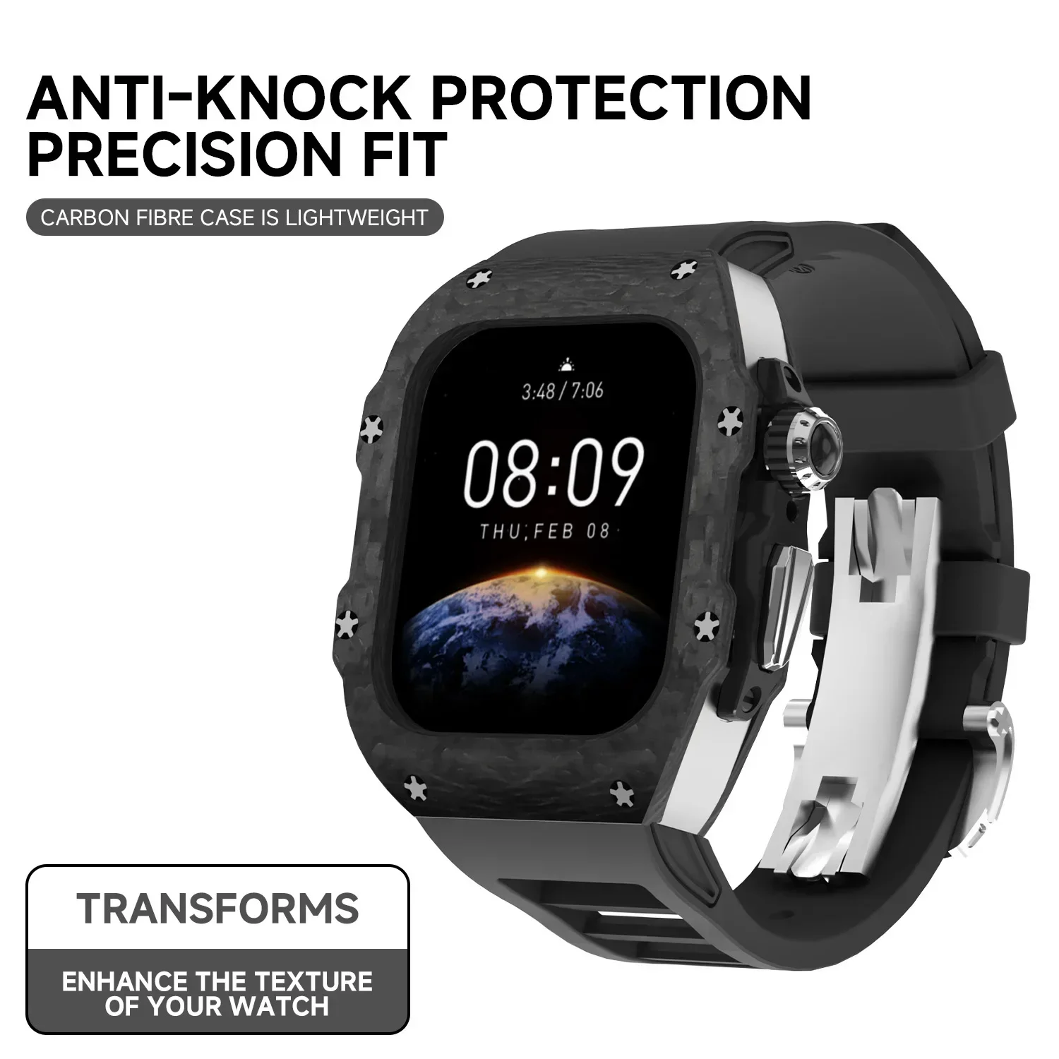 Casing Serat Karbon untuk Appl - Luxury Watch Rubber Strap ulasan dan harga